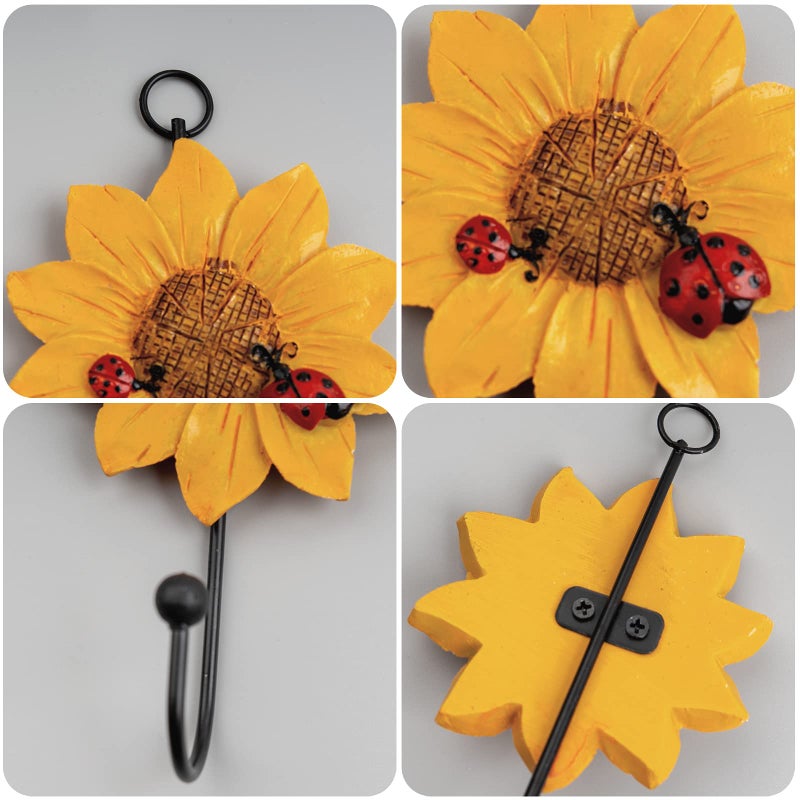 Notakia 8pcs Resin Daisy Flower Wall Hooks Decoration Hanging Coat Hooks Vintage Art Printing Iron Hook Key Hat Towel Wall Mounts Hooks Home Decor - Image 5